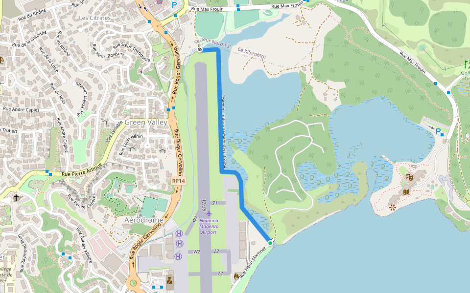 Chemin contournement Aérodrome walking route map in Nouméa
