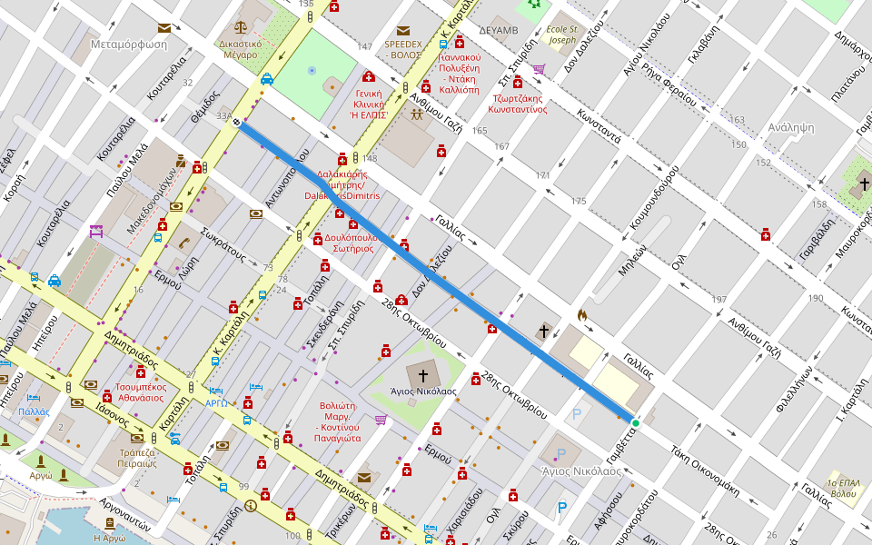 Τάκη Οικονομάκη walking route map in Volos