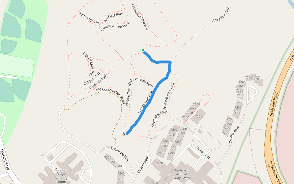 Nature Trail East walking route map in Sykesville