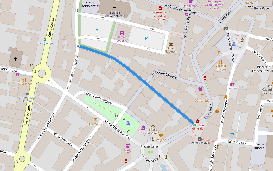 Via Giuseppe Mazzini walking route map in Acqui Terme