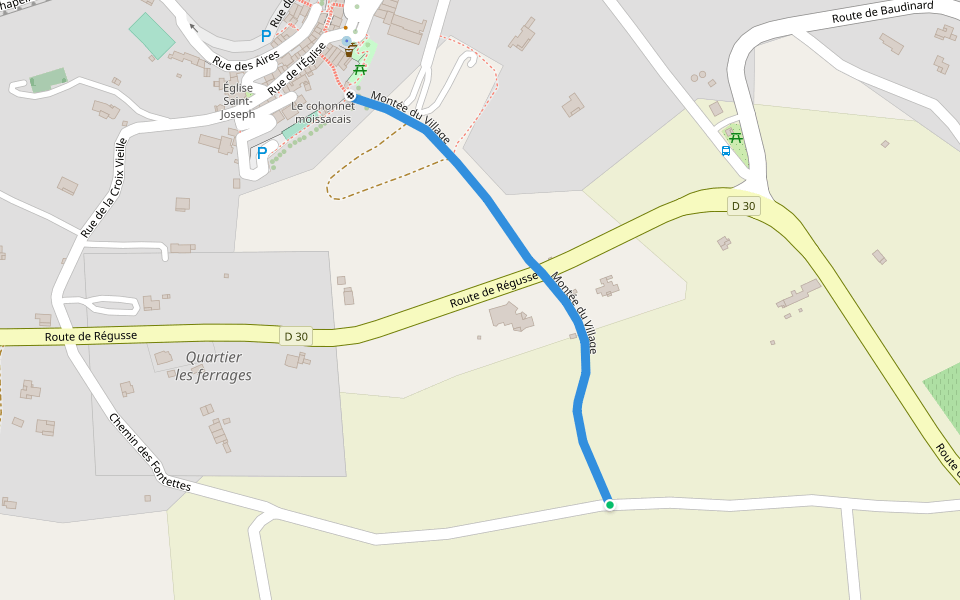 Montée du Village walking route map in Moissac-Bellevue