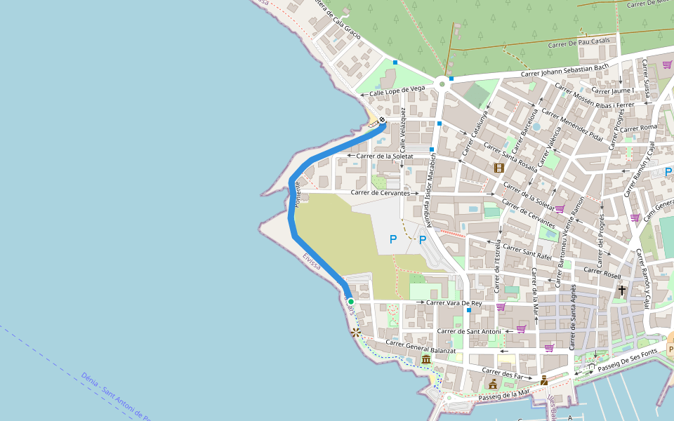 Poniente walking route map in Sant Antoni de Portmany