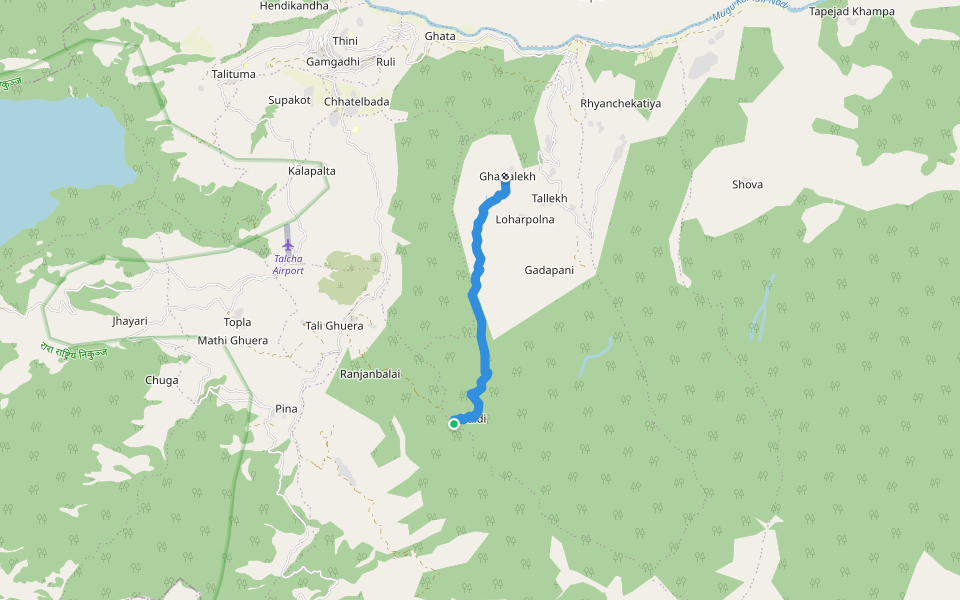 Ghattalekh to Liudi walking route map in Rowa
