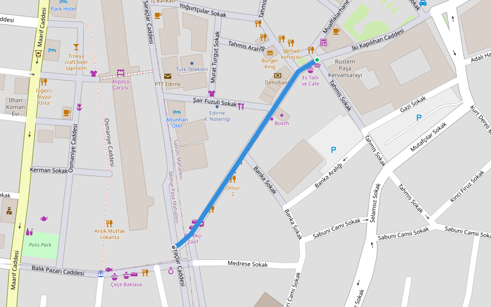 Çilingirler Caddesi walking route map in Edirne