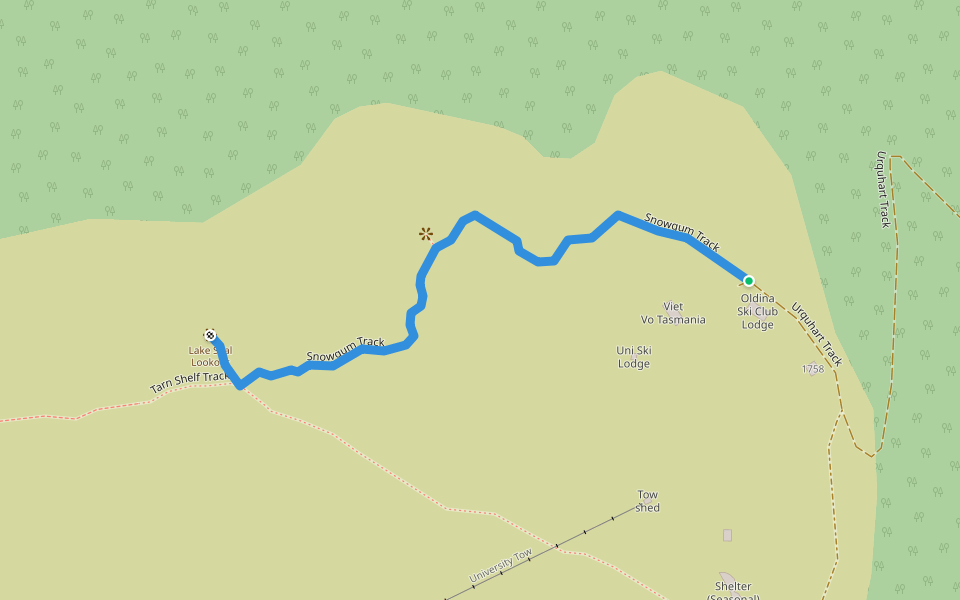 Snowgum Track walking route map in Mount Field