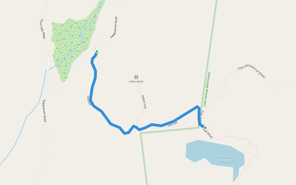 red trail walking route map in Bolton Landing