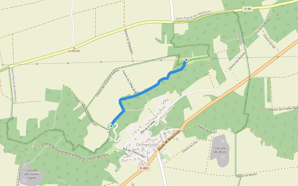 Chemin des Vaux Roussins walking route map in Ormesson
