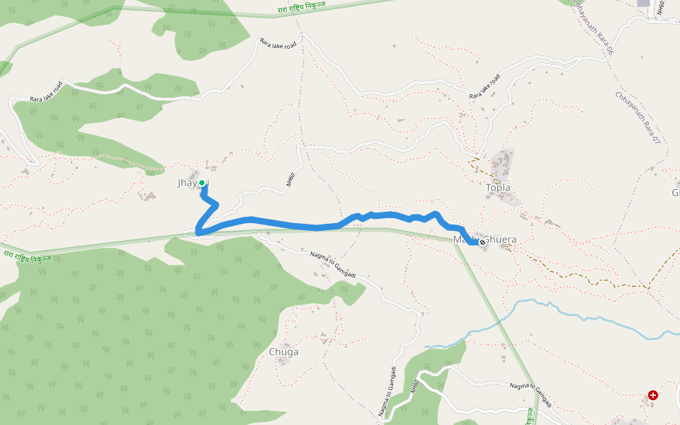 Jhayari to Ghuera walking route map in Pina