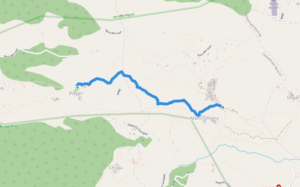 Topla to Jhayari walking route map in Pina