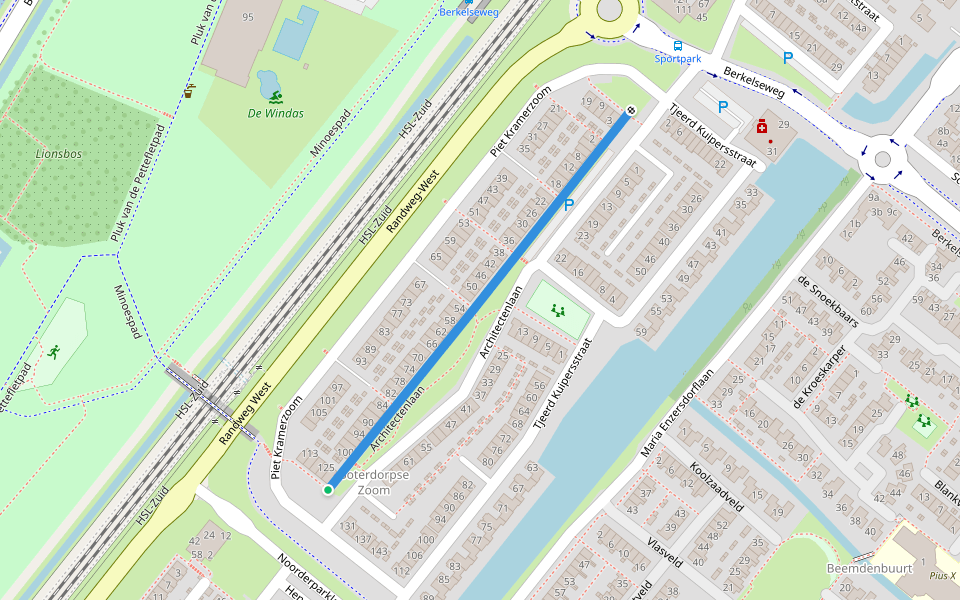 Architectenlaan walking route map in Bergschenhoek
