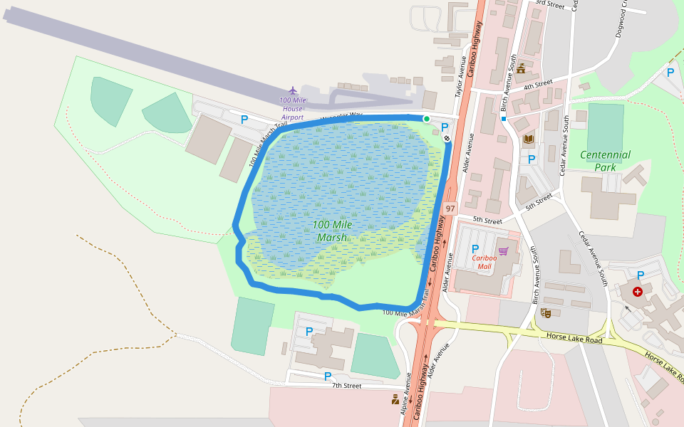 100 Mile Marsh Trail walking route map in Buffalo Creek
