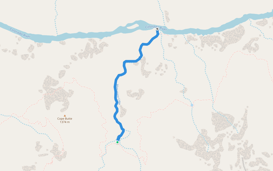 Monument Creek Trail walking route map in Grand Canyon Village