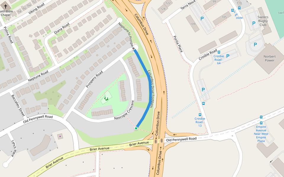 Columbus Drive Footpath walking route map in St. John's