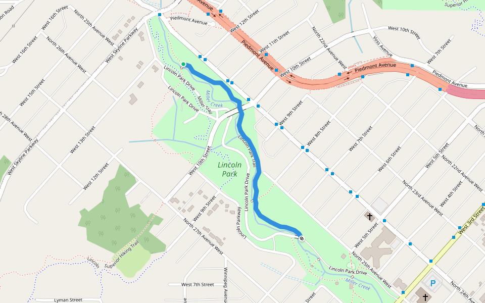 Lincoln Park Trail walking route map in Duluth