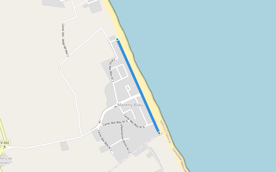 Carre Mar Blau 01 walking route map in el Mareny Blau