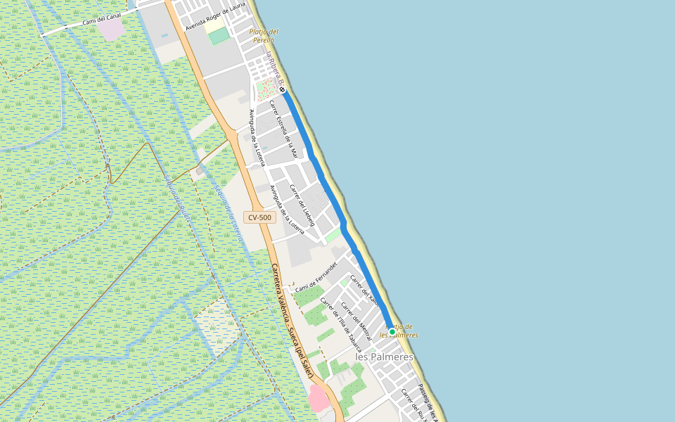 Passeig de la Mar Mediterrània walking route map in Sueca