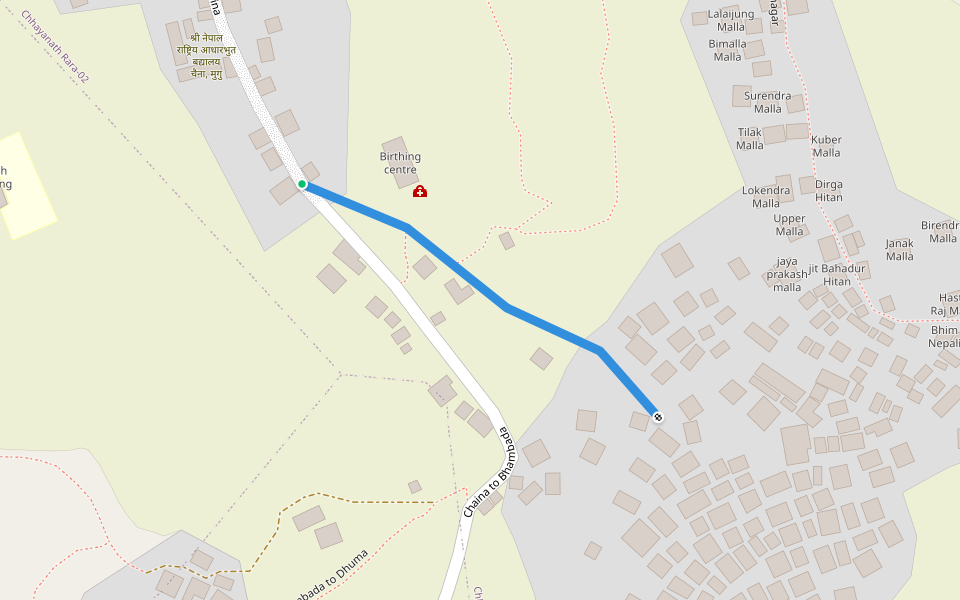 Chaina to Chhatelbada walking route map in Shreenagar