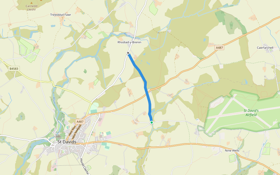 Ffos Y Mynach walking route map in Tyddewi