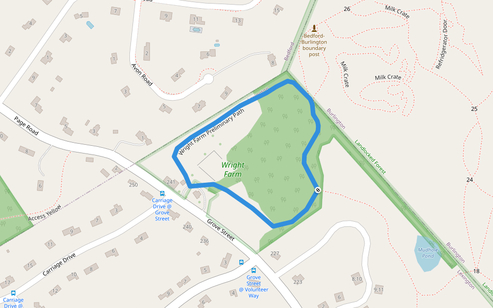 Wright Farm Preliminary Path walking route map in Lexington