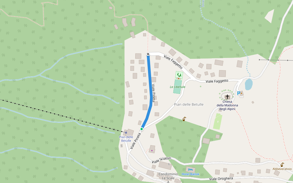 Viale Pineta walking route map in Pian delle Betulle