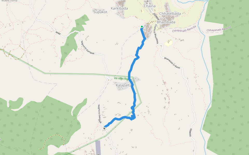 Dhuma to Talcha Airport walking route map in Karkibada