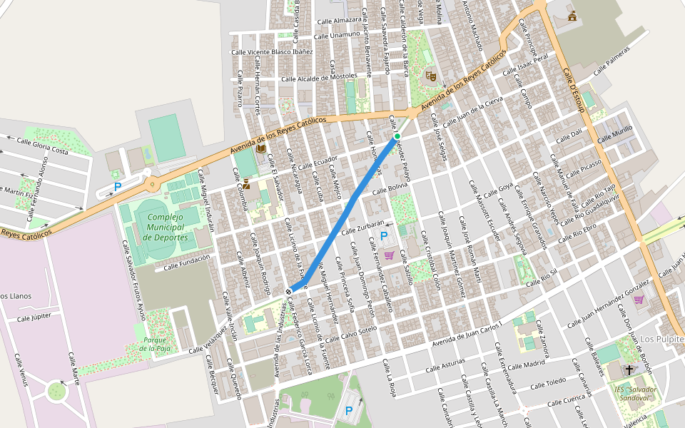 Paseo del Parque walking route map in Las Torres de Cotillas