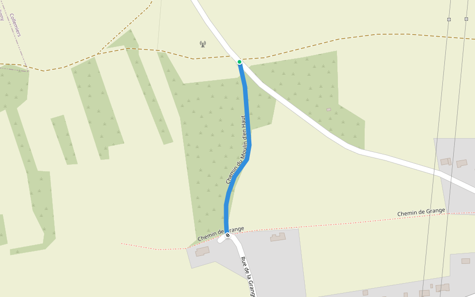 Chemin du Moulin d'en Haut walking route map in Collemiers