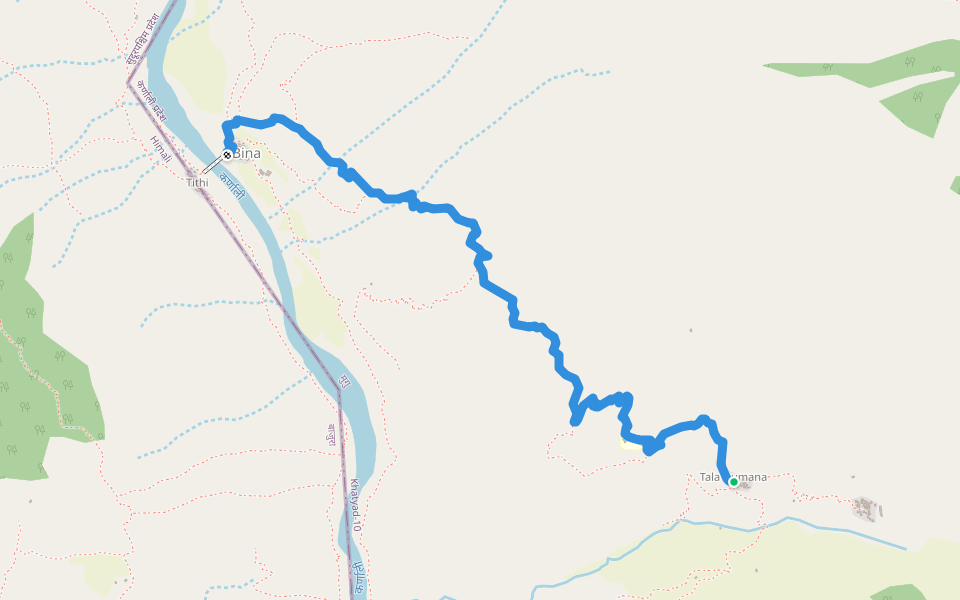 Bina to Dumana Footrail walking route map in Hyanglu