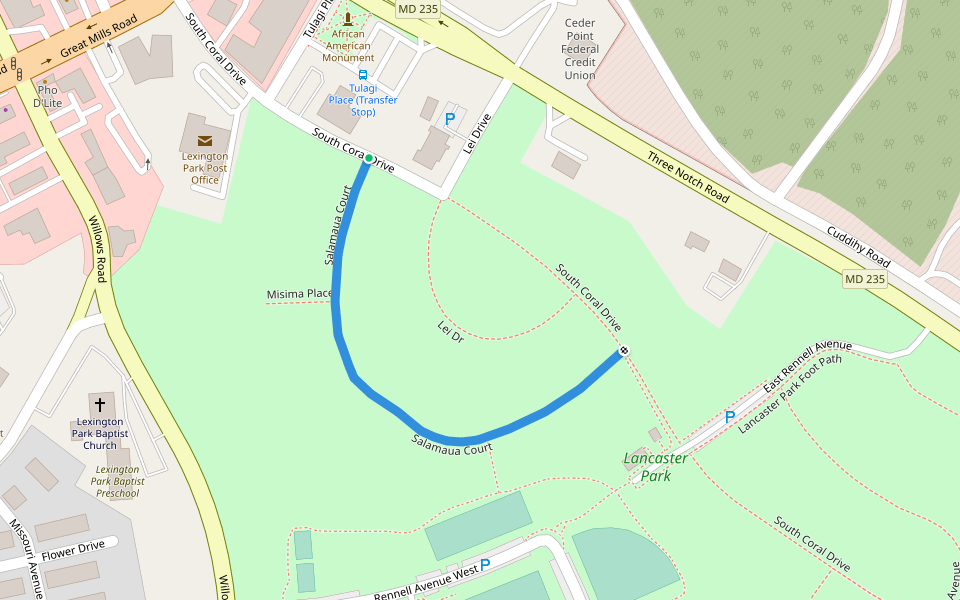 Salamaua Court walking route map in Lexington Park
