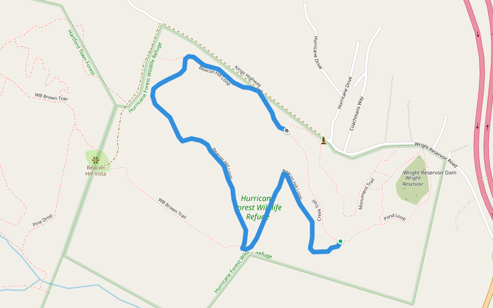 Beacon Hill Loop walking route map in Hartford