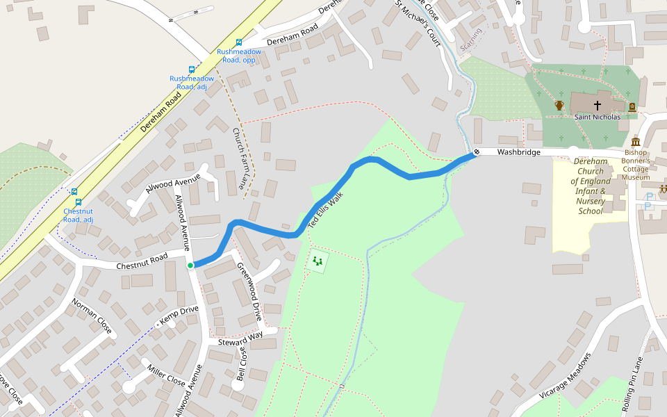 Ted Ellis Walk walking route map in Scarning