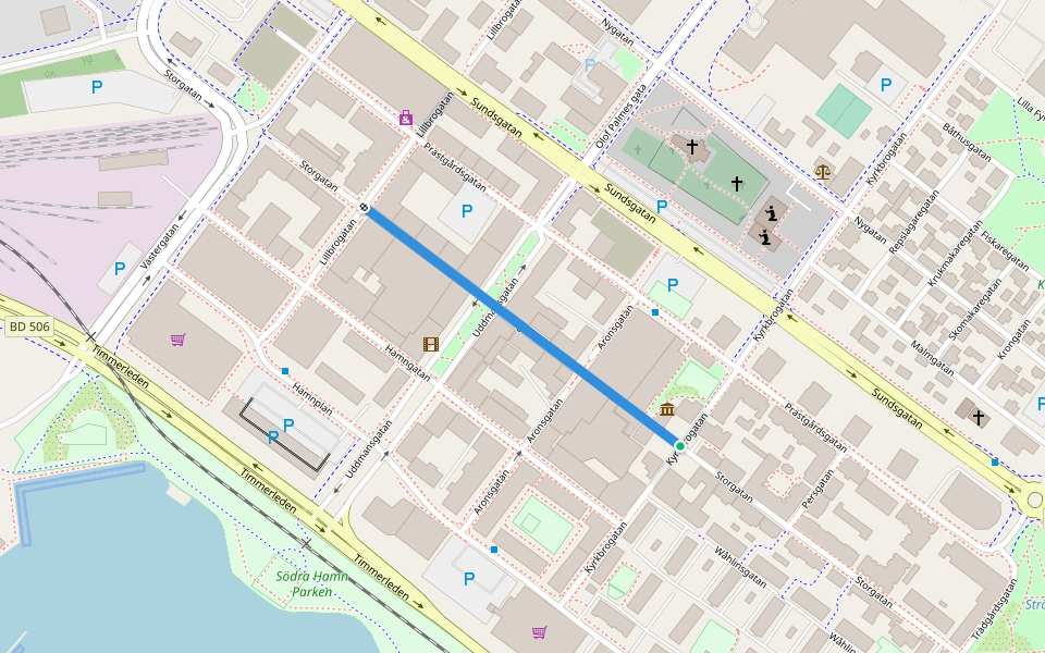 Storgatan walking route map in Piteå