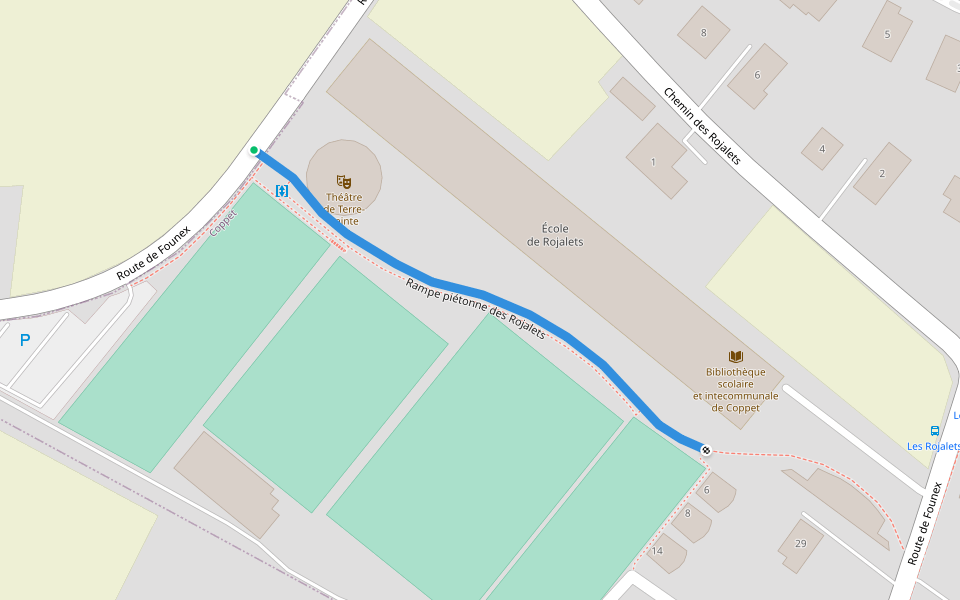 Rampe piétonne des Rojalets walking route map in Coppet