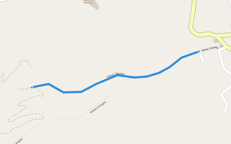 Yellow Squares walking route map in Mistras