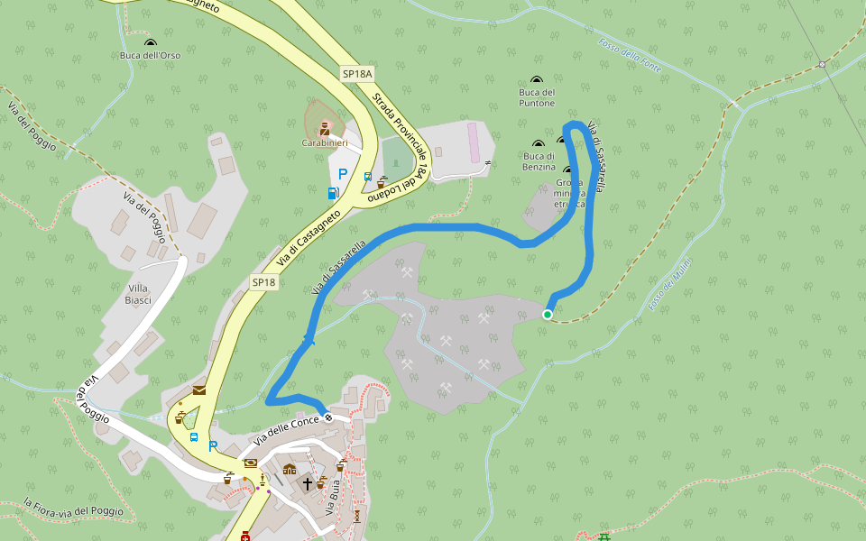Via di Sassarella walking route map in Sassetta