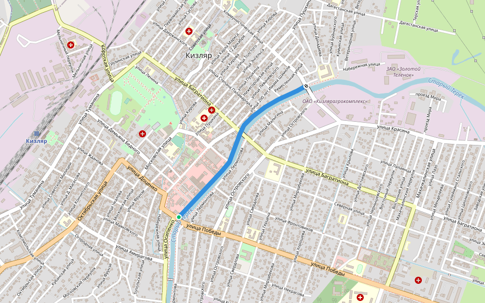 Набережная улица walking route map in Kizlyar