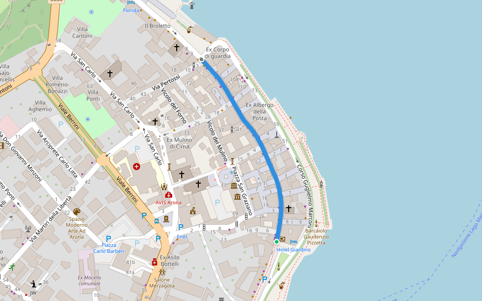 Corso Camillo Benso Conte di Cavour walking route map in Arona