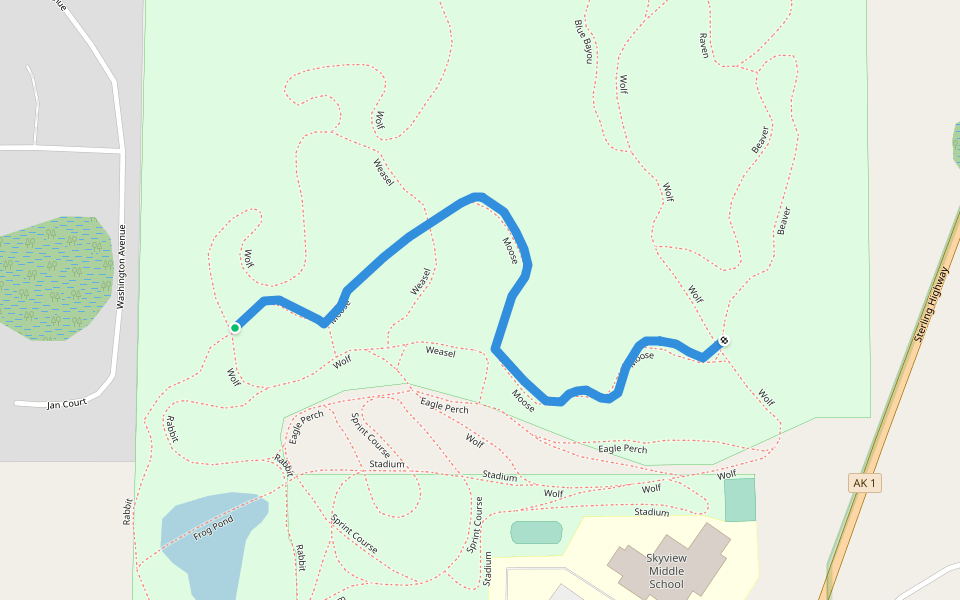Moose walking route map in Soldotna