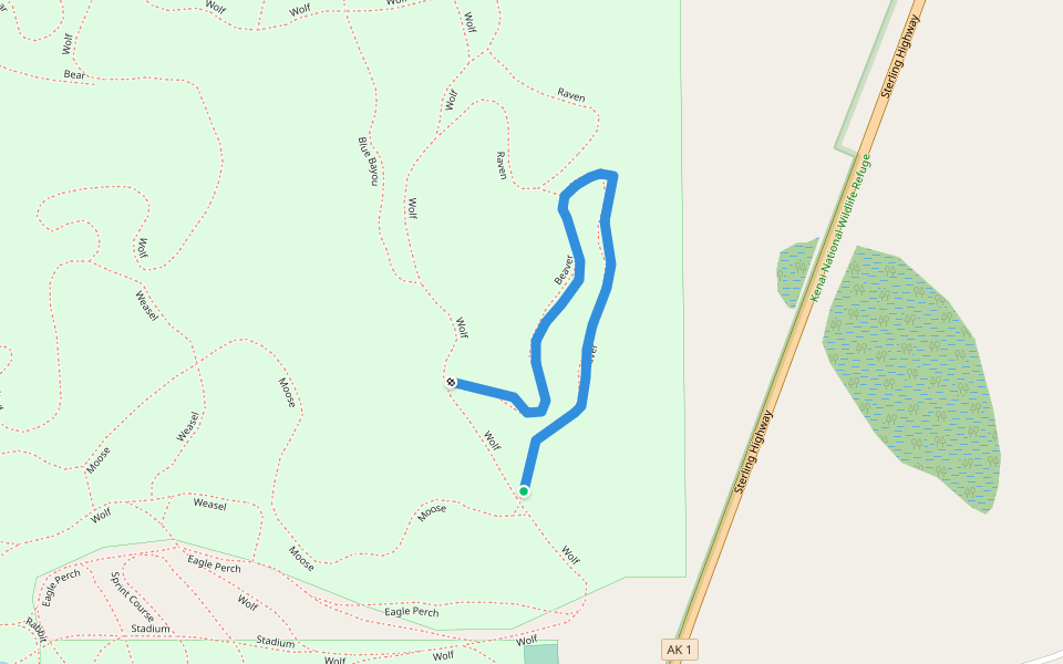Beaver walking route map in Soldotna