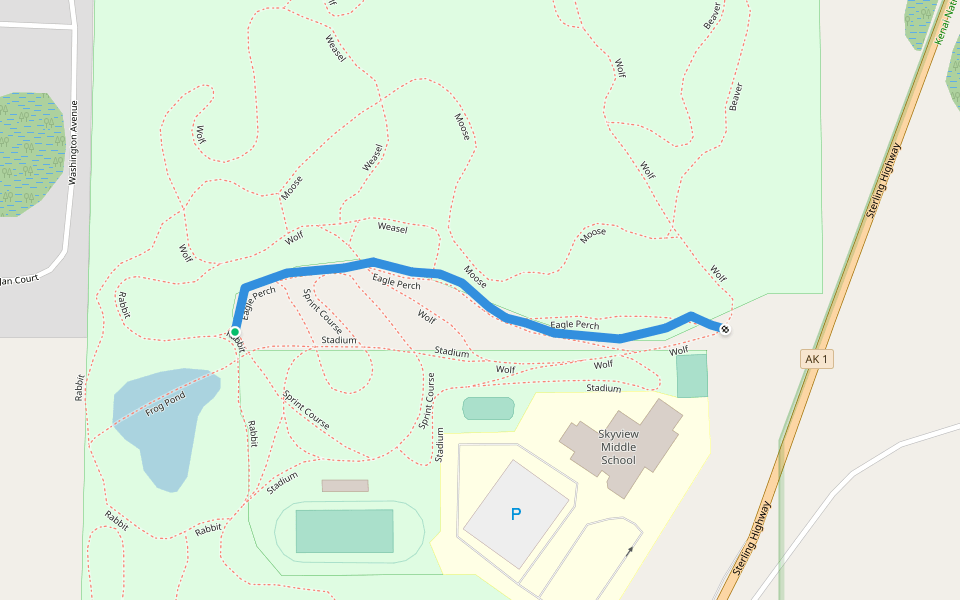 Eagle Perch walking route map in Soldotna