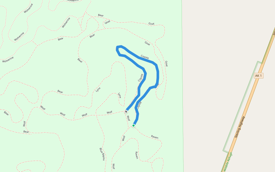 Coyote walking route map in Soldotna