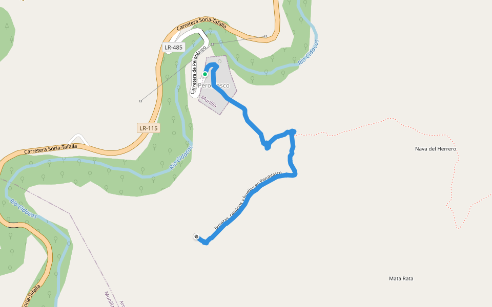Terrazas, caminos y huellas en Peroblasco walking route map in Peroblasco