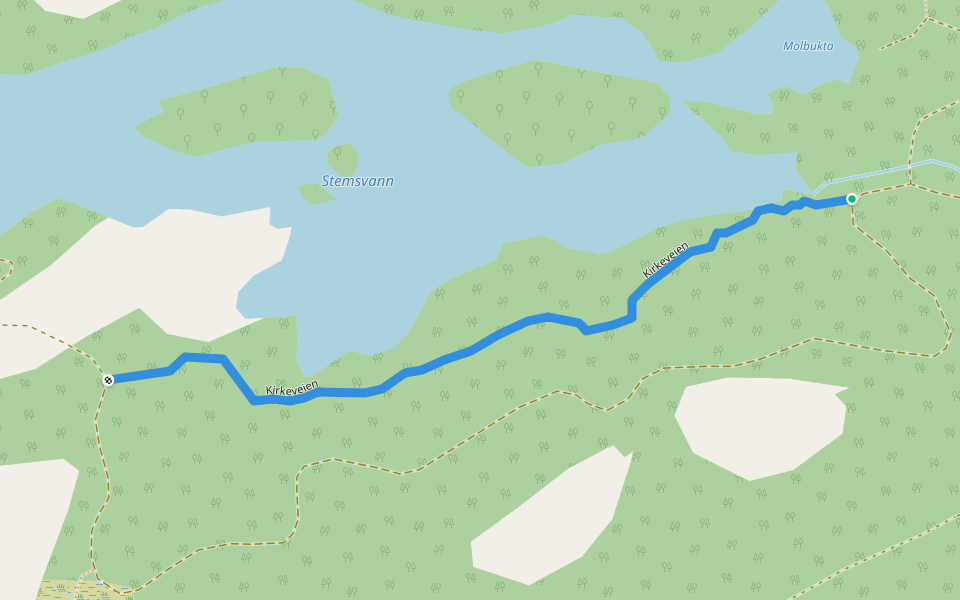 Kirkeveien walking route map in Åpta
