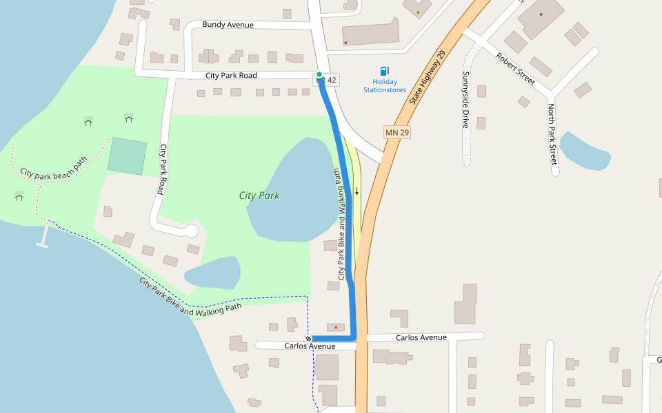 City Park Bike and Walking Path walking route map in Alexandria