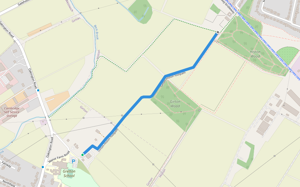 Girton-Histon footpath walking route map in Girton