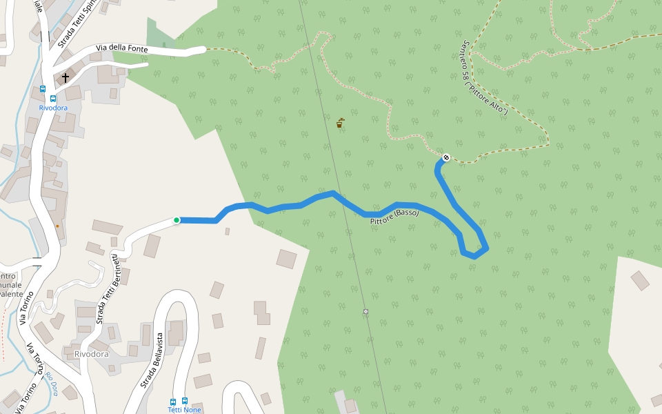 Pittore (Basso) walking route map in Rivodora