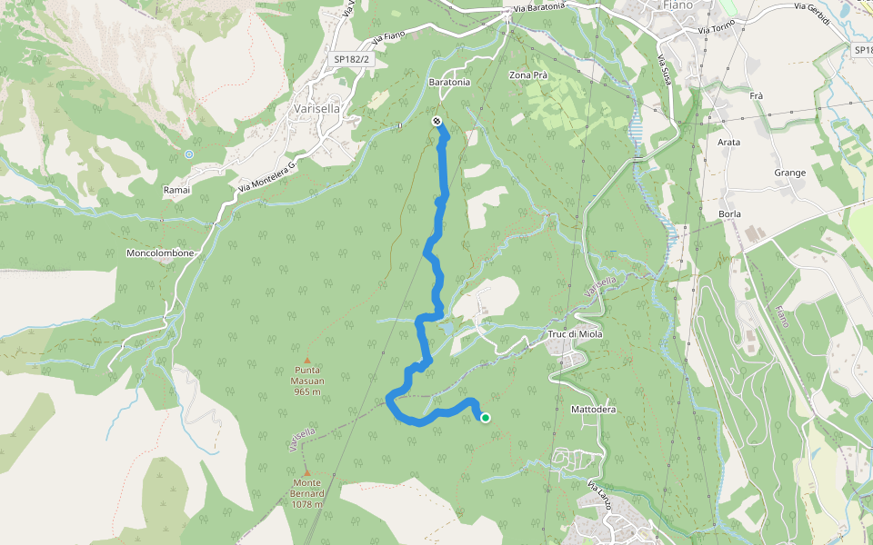 Sentiero La Cassa - Baratonia walking route map in La Cassa