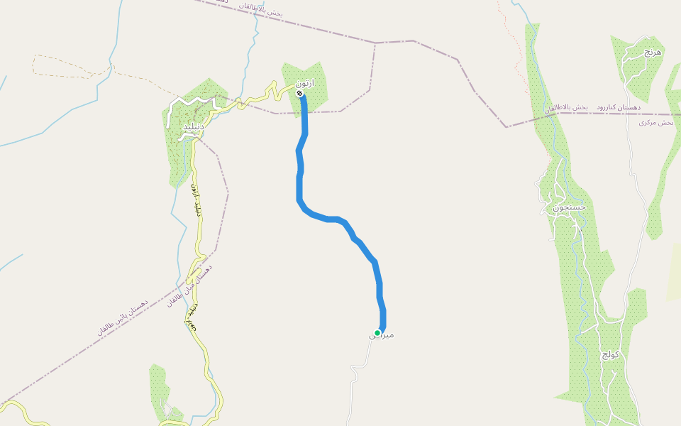 میراش به آرتون walking route map in Mirash
