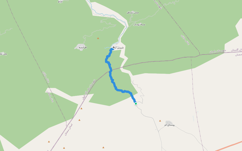 ابر به شیرین آباد walking route map in Tāsh-e-olyā