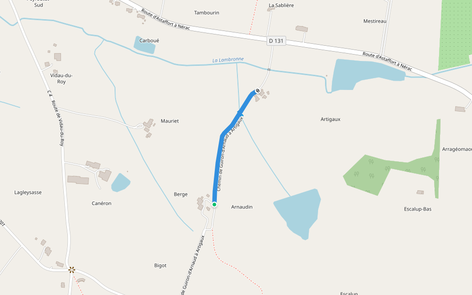 Chemin de Guiron-d'Arnaud à Artigaux walking route map in Lamontjoie